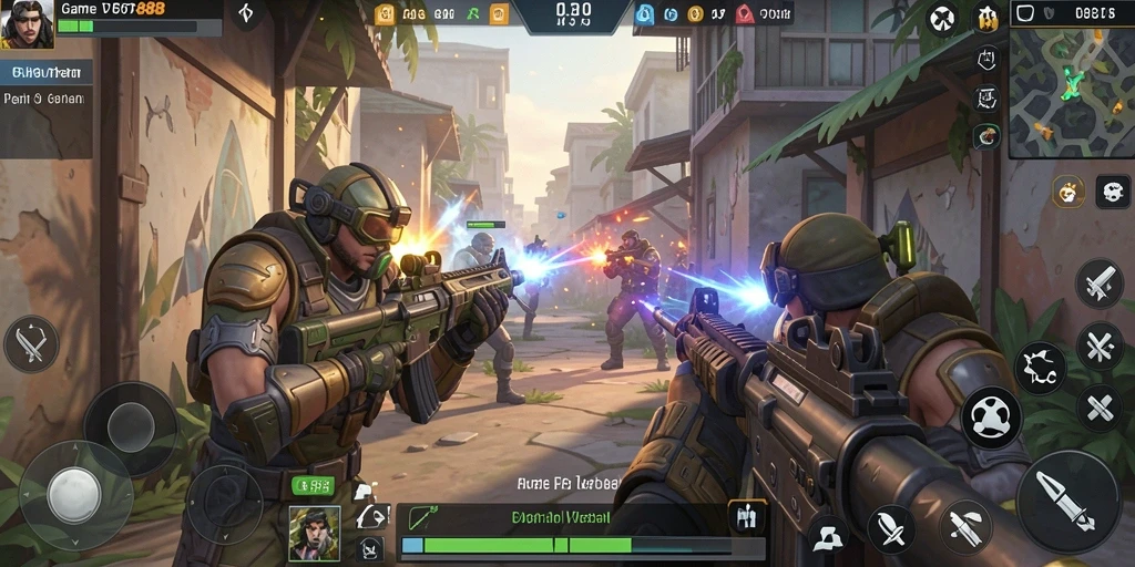 Screenshot DOTA88 menampilkan aksi pertempuran seru dalam gameplay FPS.