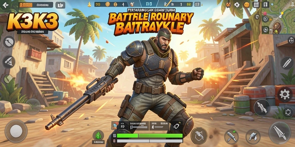 Gameplay K3K3 yang penuh aksi di arena Battle Royale.
