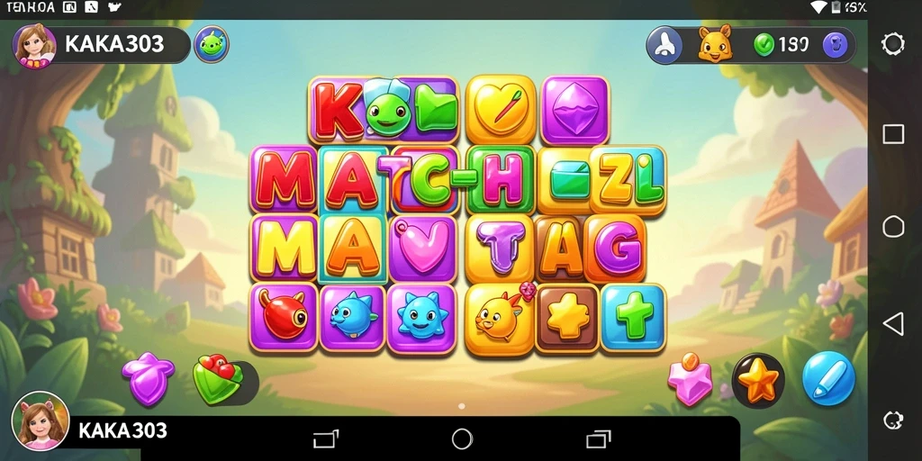 Tampilan gameplay KAKA303 yang penuh warna dan tantangan Match-3.