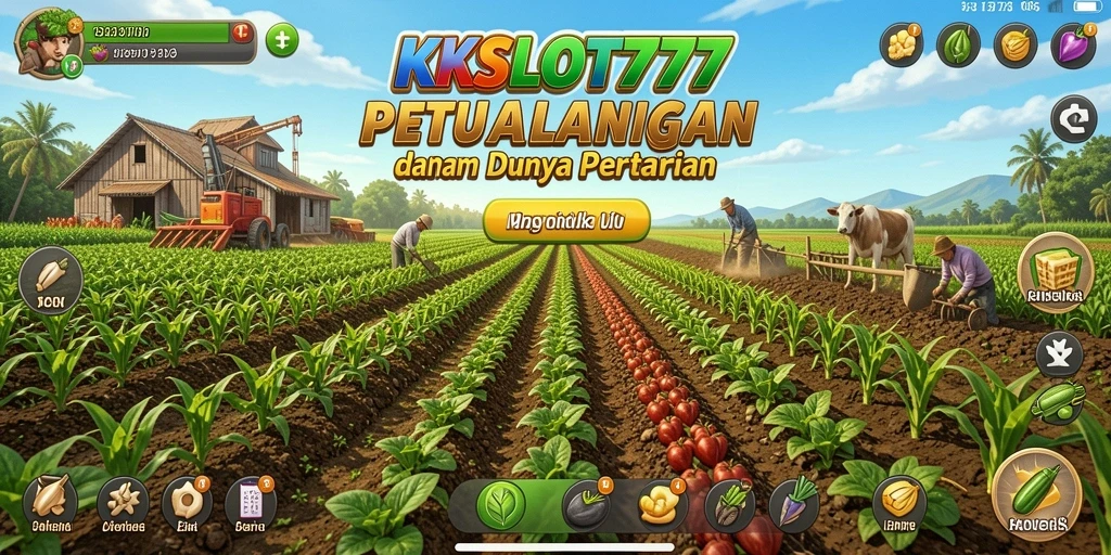 Tangkapan layar gameplay KKSLOT777 menampilkan kebun yang subur dan penuh warna.