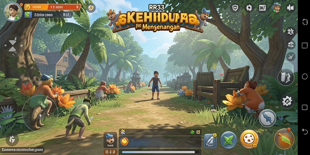 Screenshot menampilkan gameplay mendalam dari RR33 dengan berbagai aktivitas interaktif.